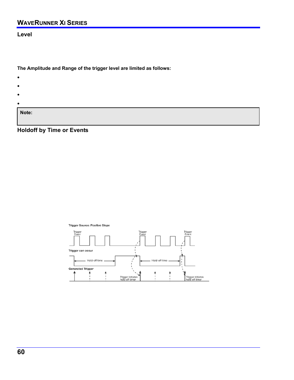 Level, Holdoff by time or events, Hold off by time | Teledyne LeCroy WaveRunner XI SERIES Operator’s Manual User Manual | Page 60 / 233