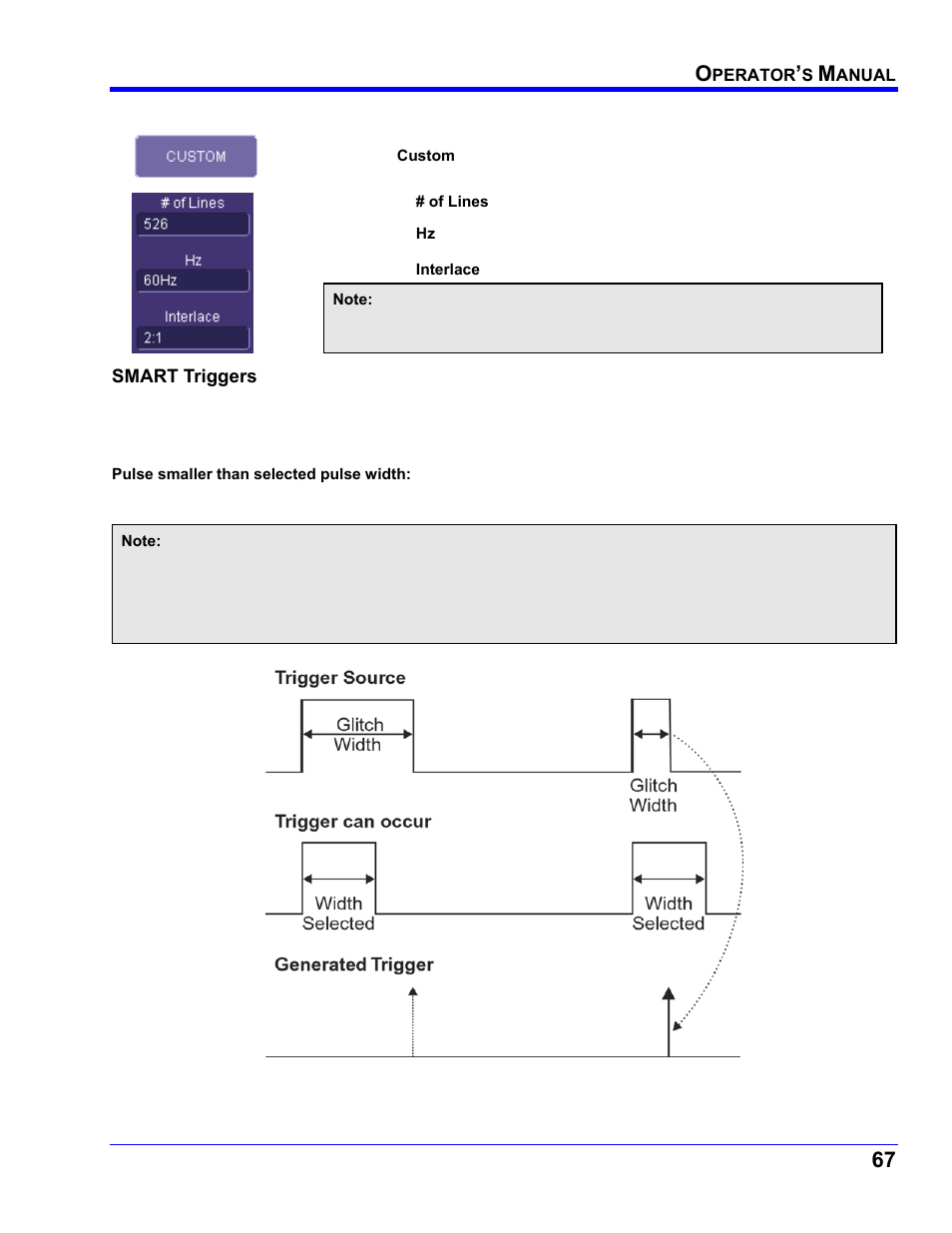 Custom trigger setup, Smart triggers, Glitch trigger | How glitch trigger works | Teledyne LeCroy WaveRunner XI SERIES Operator’s Manual User Manual | Page 67 / 233
