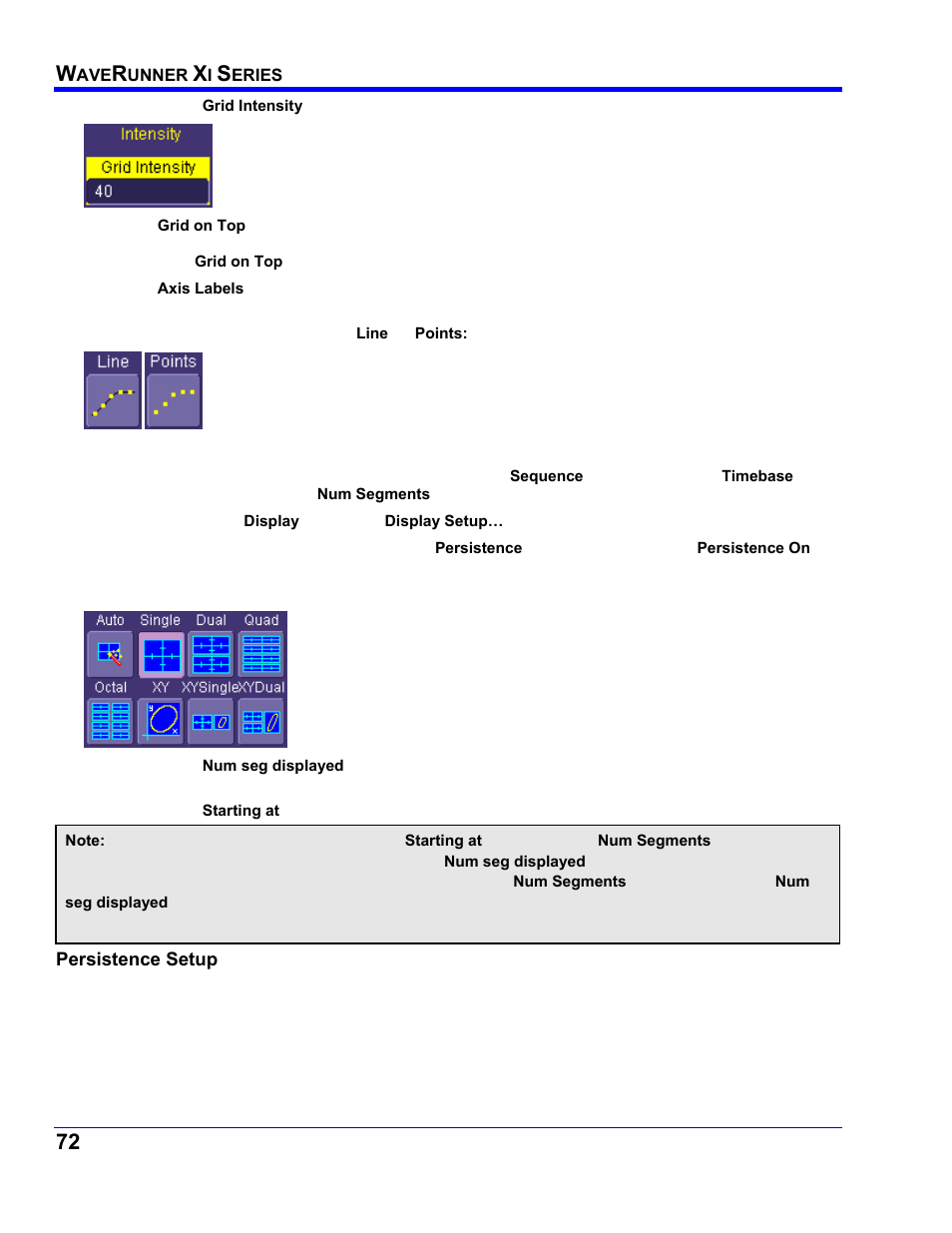 Sequence mode display, Persistence setup | Teledyne LeCroy WaveRunner XI SERIES Operator’s Manual User Manual | Page 72 / 233