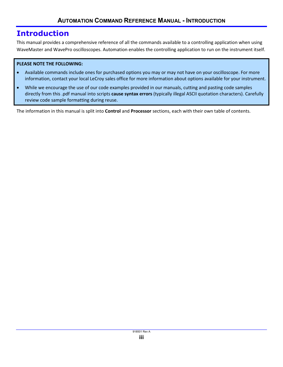Introduction | Teledyne LeCroy WavePro Automation Command User Manual | Page 3 / 667