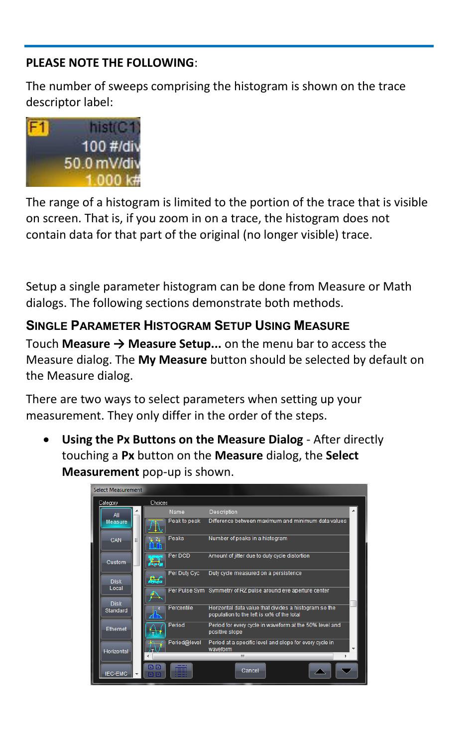 Single parameter histogram setup, Wavemaster 8 zi/zi-a oscilloscopes | Teledyne LeCroy WaveMaster 8 Zi_Zi-A User Manual | Page 108 / 190