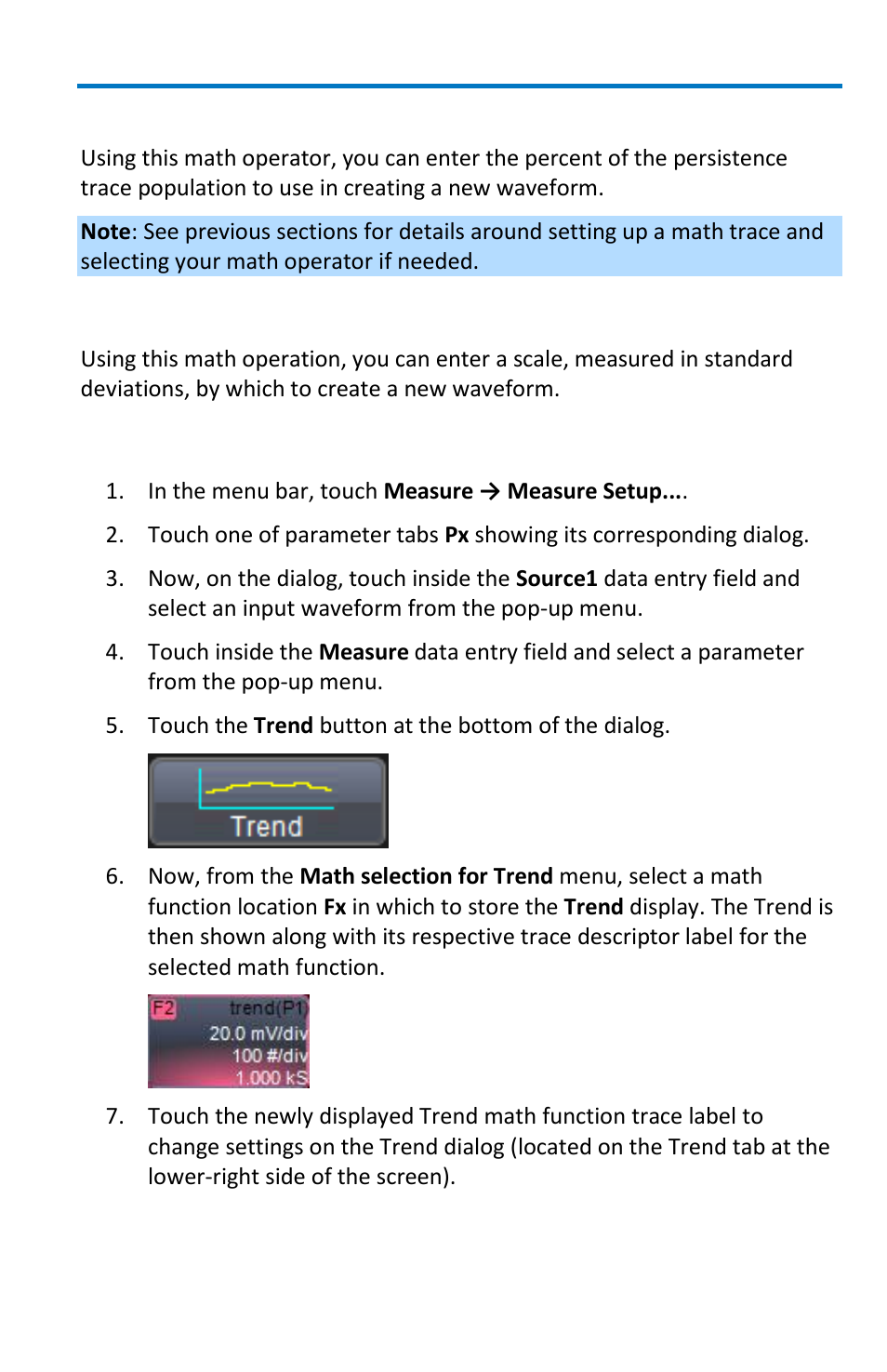 Creating and viewing a trend, Persistence trace range, Persistence sigma | Teledyne LeCroy WaveMaster 8 Zi_Zi-A User Manual | Page 113 / 190