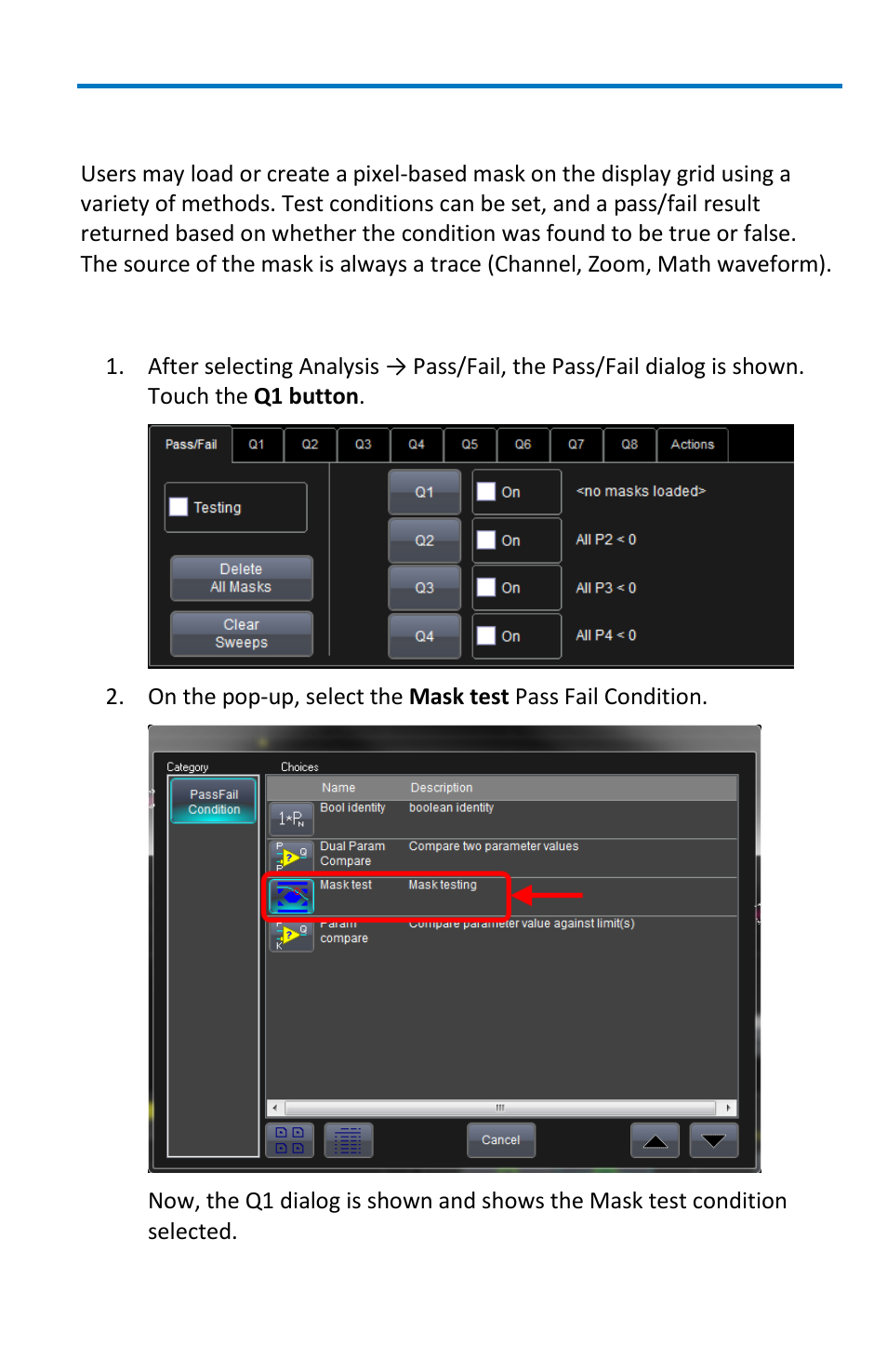 Mask testing, Creating a mask | Teledyne LeCroy WaveMaster 8 Zi_Zi-A User Manual | Page 125 / 190