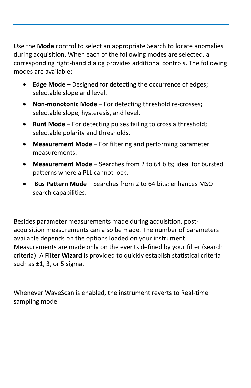 Search modes, Parameter measurements, Sampling mode | Teledyne LeCroy WaveMaster 8 Zi_Zi-A User Manual | Page 130 / 190