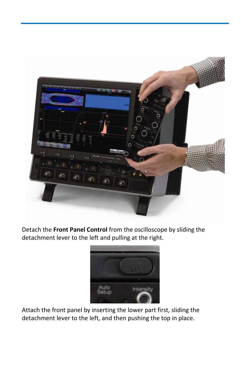 Front panel, Detaching and attaching the front panel control | Teledyne LeCroy WaveMaster 8 Zi_Zi-A User Manual | Page 15 / 190