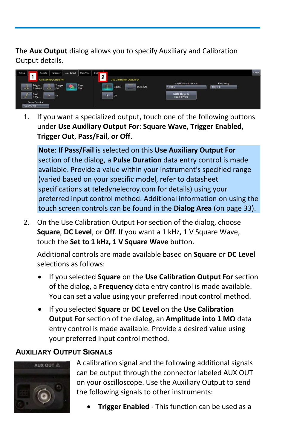 Aux output | Teledyne LeCroy WaveMaster 8 Zi_Zi-A User Manual | Page 152 / 190