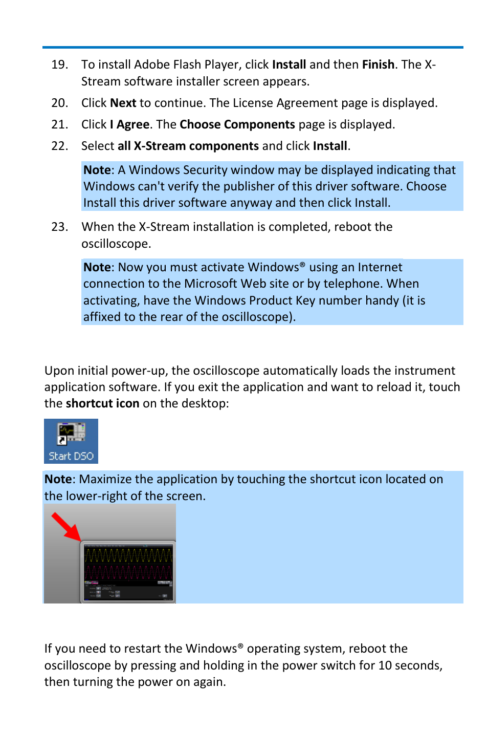 Restarting the oscilloscope application, Restarting the operating system | Teledyne LeCroy WaveMaster 8 Zi_Zi-A User Manual | Page 167 / 190
