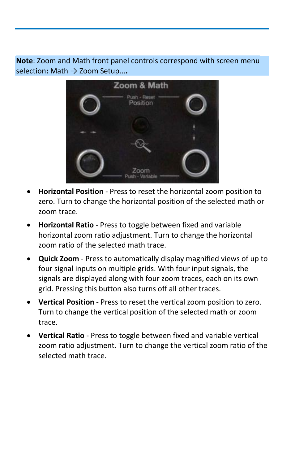 Zoom and math front panel controls | Teledyne LeCroy WaveMaster 8 Zi_Zi-A User Manual | Page 24 / 190