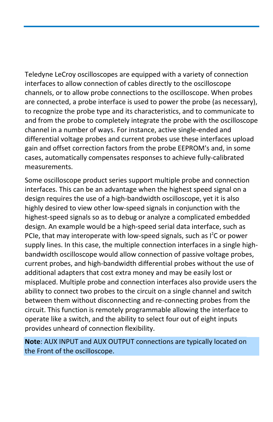 Probe and signal interfaces, Overview | Teledyne LeCroy WaveMaster 8 Zi_Zi-A User Manual | Page 25 / 190