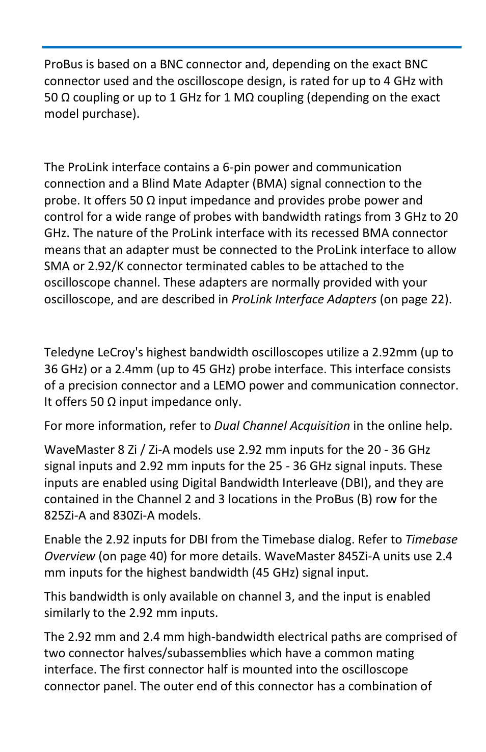 Prolink probe interface, 92 mm and 2.4 mm probe and cable interfaces | Teledyne LeCroy WaveMaster 8 Zi_Zi-A User Manual | Page 29 / 190