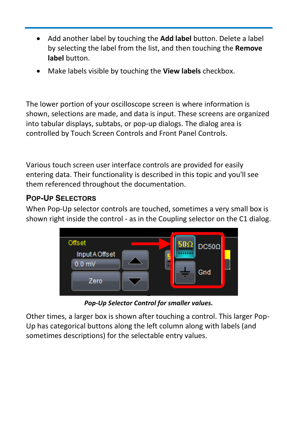 Dialog area, Touch screen controls | Teledyne LeCroy WaveMaster 8 Zi_Zi-A User Manual | Page 41 / 190