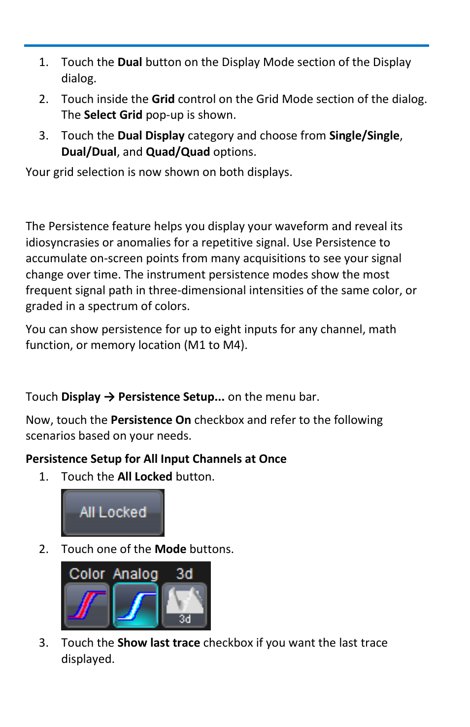 Persistence, Persistence setup | Teledyne LeCroy WaveMaster 8 Zi_Zi-A User Manual | Page 90 / 190