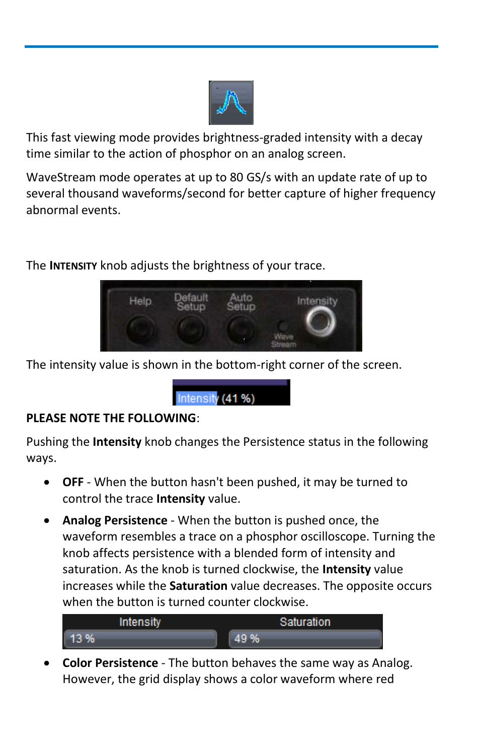 Wavestream display mode, Adjusting trace intensity | Teledyne LeCroy WaveMaster 8 Zi_Zi-A User Manual | Page 92 / 190