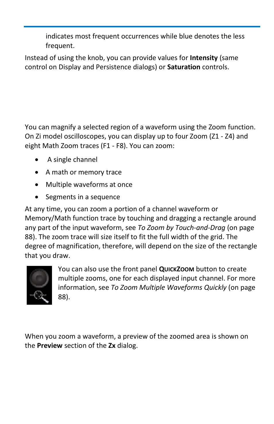 Zooming waveforms, Overview, Previewing zoomed waveforms | Teledyne LeCroy WaveMaster 8 Zi_Zi-A User Manual | Page 93 / 190