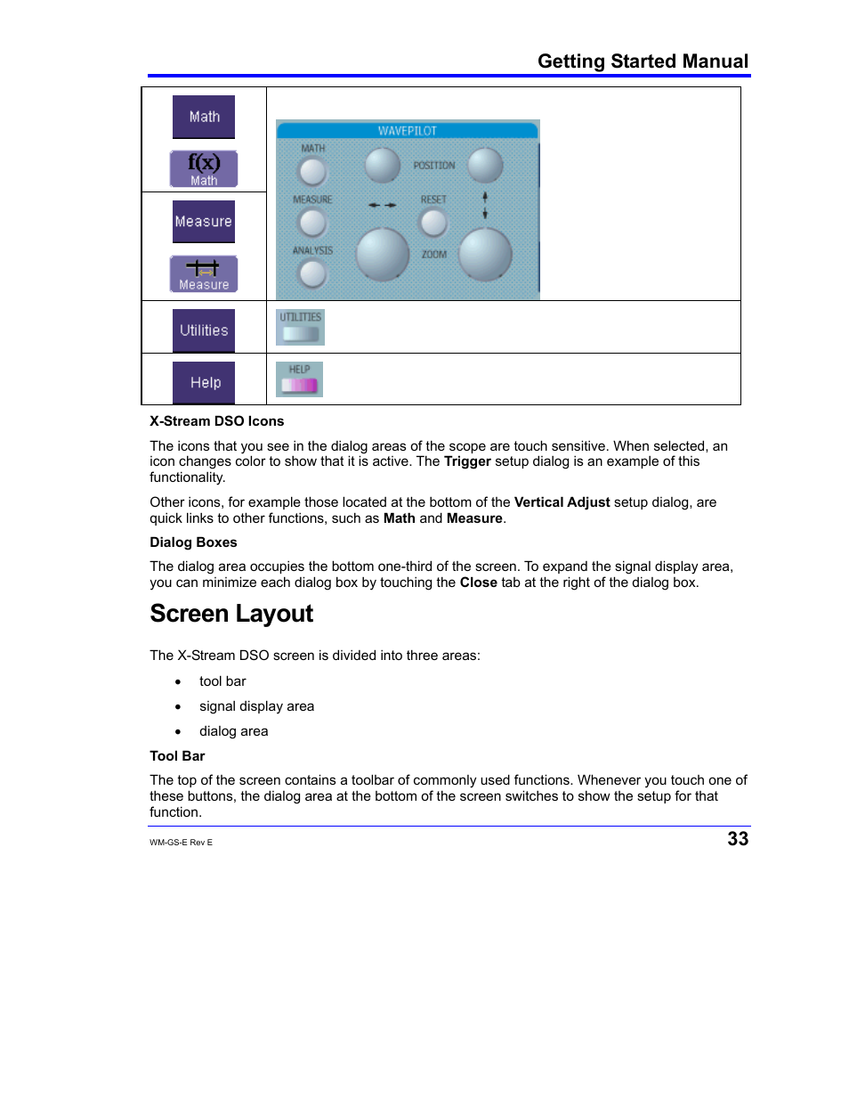 Screen layout, Getting started manual | Teledyne LeCroy WaveMaster 8000A User Manual | Page 35 / 46