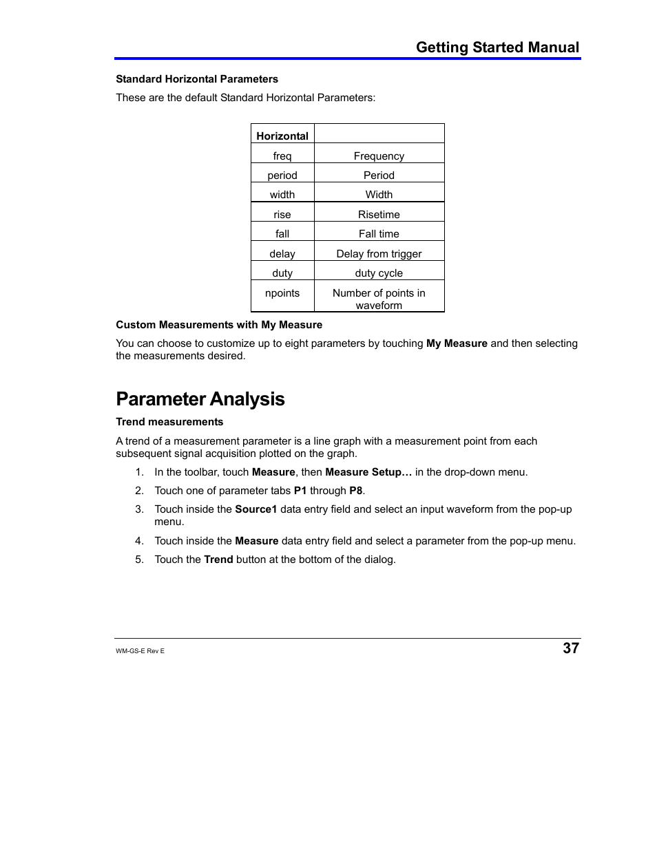 Parameter analysis, Getting started manual | Teledyne LeCroy WaveMaster 8000A User Manual | Page 39 / 46