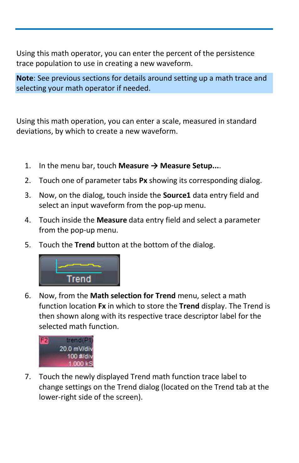 Creating and viewing a trend, Persistence trace range, Persistence sigma | Teledyne LeCroy WavePro 7 Zi_Zi-A User Manual | Page 110 / 188