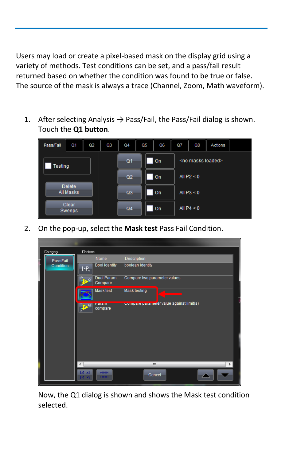 Mask testing, Creating a mask | Teledyne LeCroy WavePro 7 Zi_Zi-A User Manual | Page 122 / 188