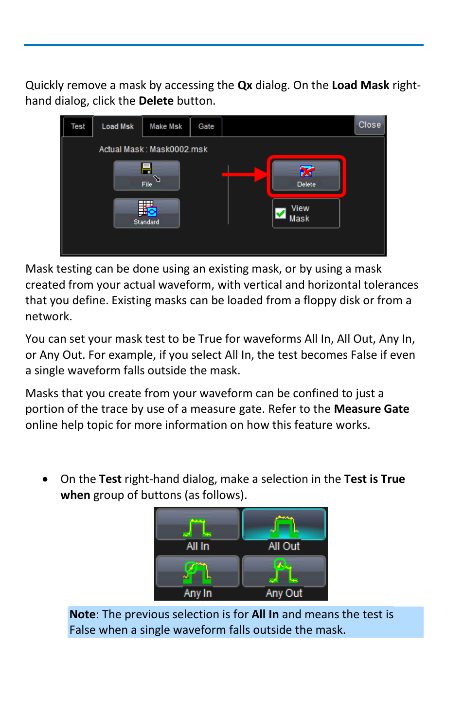 Removing a mask from the display, Right-hand dialogs | Teledyne LeCroy WavePro 7 Zi_Zi-A User Manual | Page 124 / 188