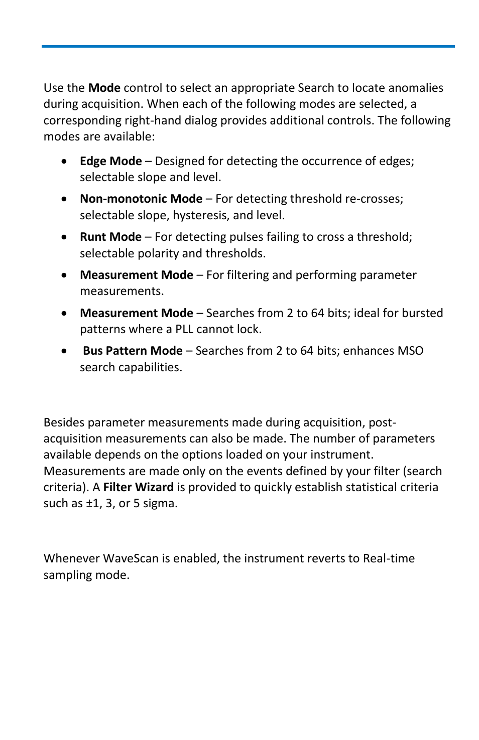 Search modes, Parameter measurements, Sampling mode | Teledyne LeCroy WavePro 7 Zi_Zi-A User Manual | Page 127 / 188