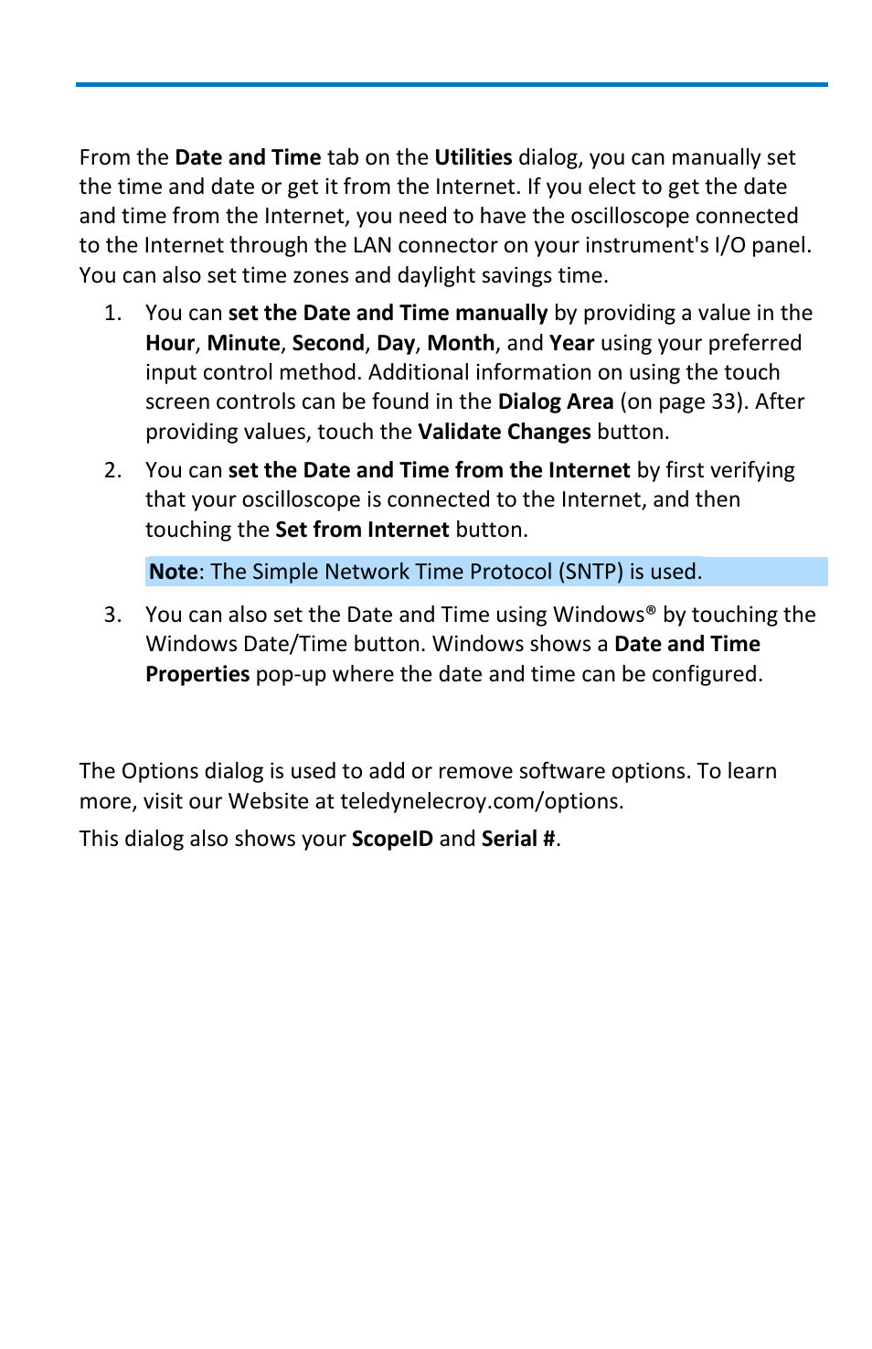 Date/time, Options | Teledyne LeCroy WavePro 7 Zi_Zi-A User Manual | Page 151 / 188