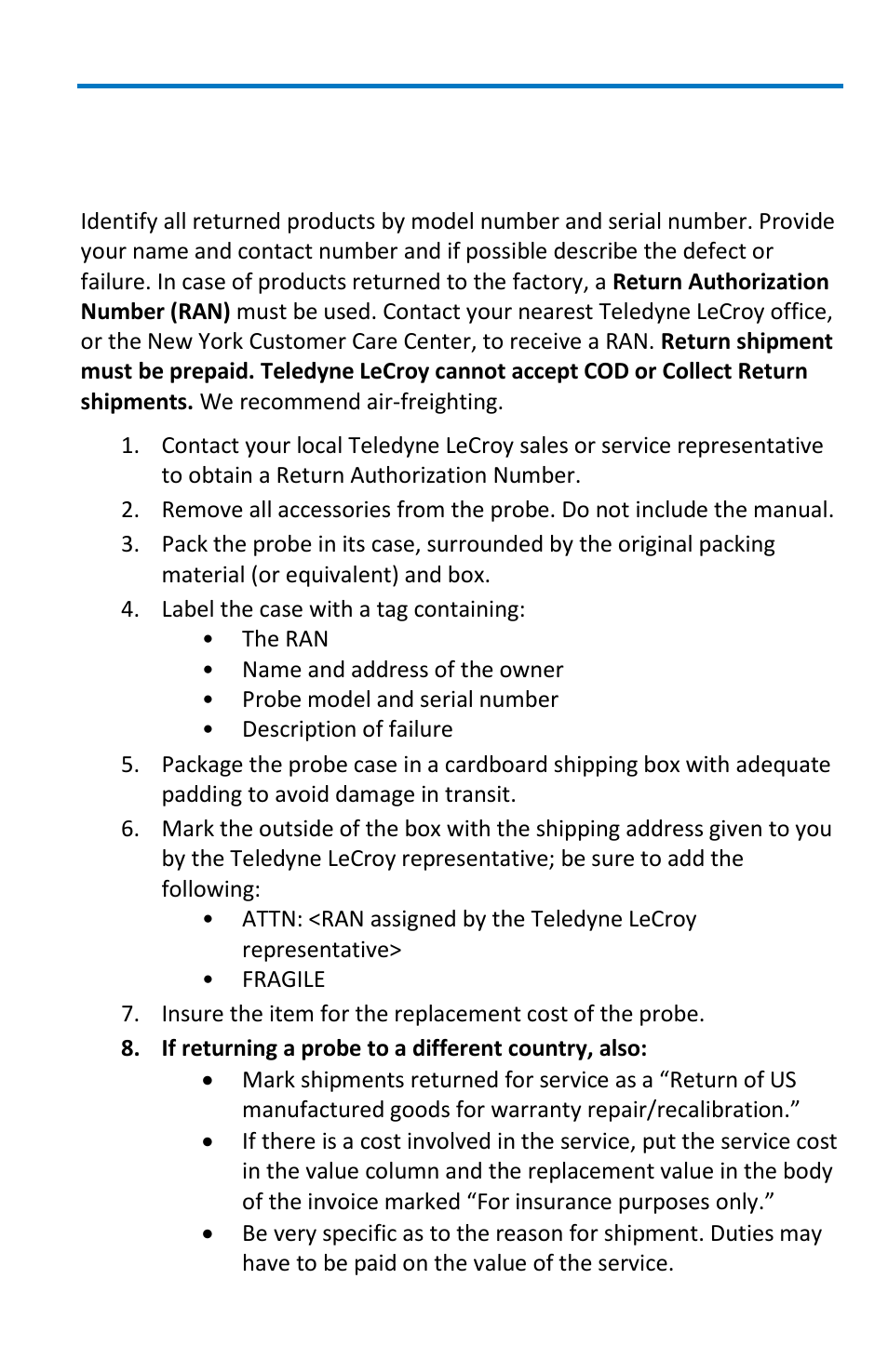 Reference, Returning a product | Teledyne LeCroy WavePro 7 Zi_Zi-A User Manual | Page 165 / 188