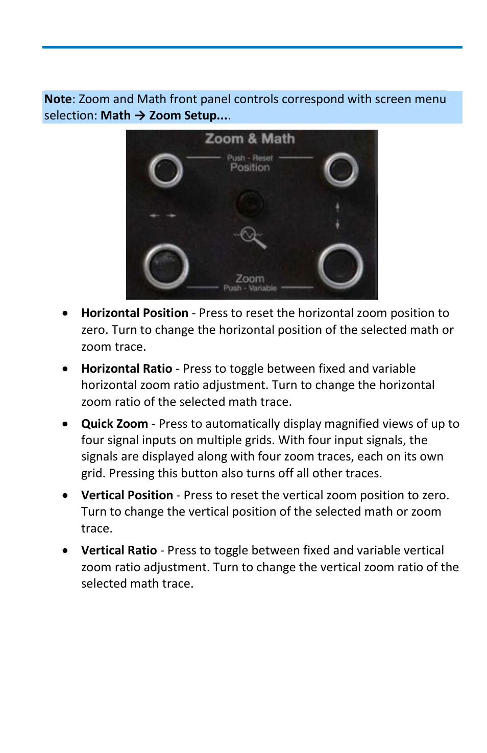 Zoom and math front panel controls | Teledyne LeCroy WavePro 7 Zi_Zi-A User Manual | Page 25 / 188