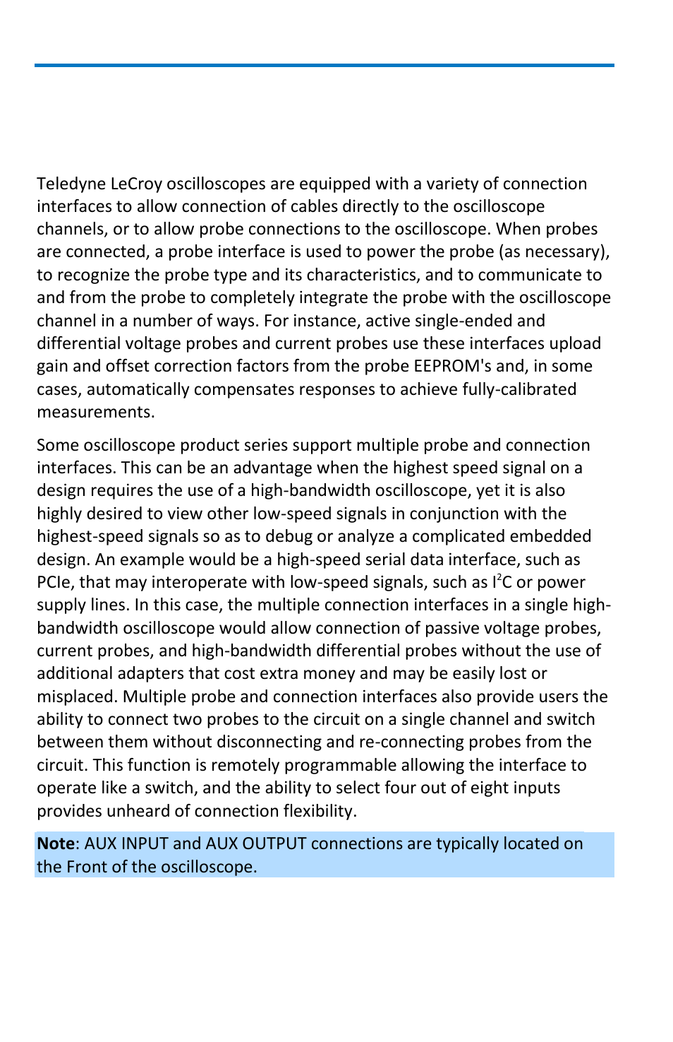 Probe and signal interfaces, Overview | Teledyne LeCroy WavePro 7 Zi_Zi-A User Manual | Page 26 / 188