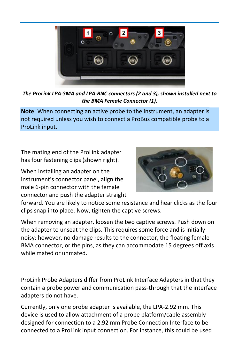 Prolink probe adapters, Connecting the adapters | Teledyne LeCroy WavePro 7 Zi_Zi-A User Manual | Page 31 / 188