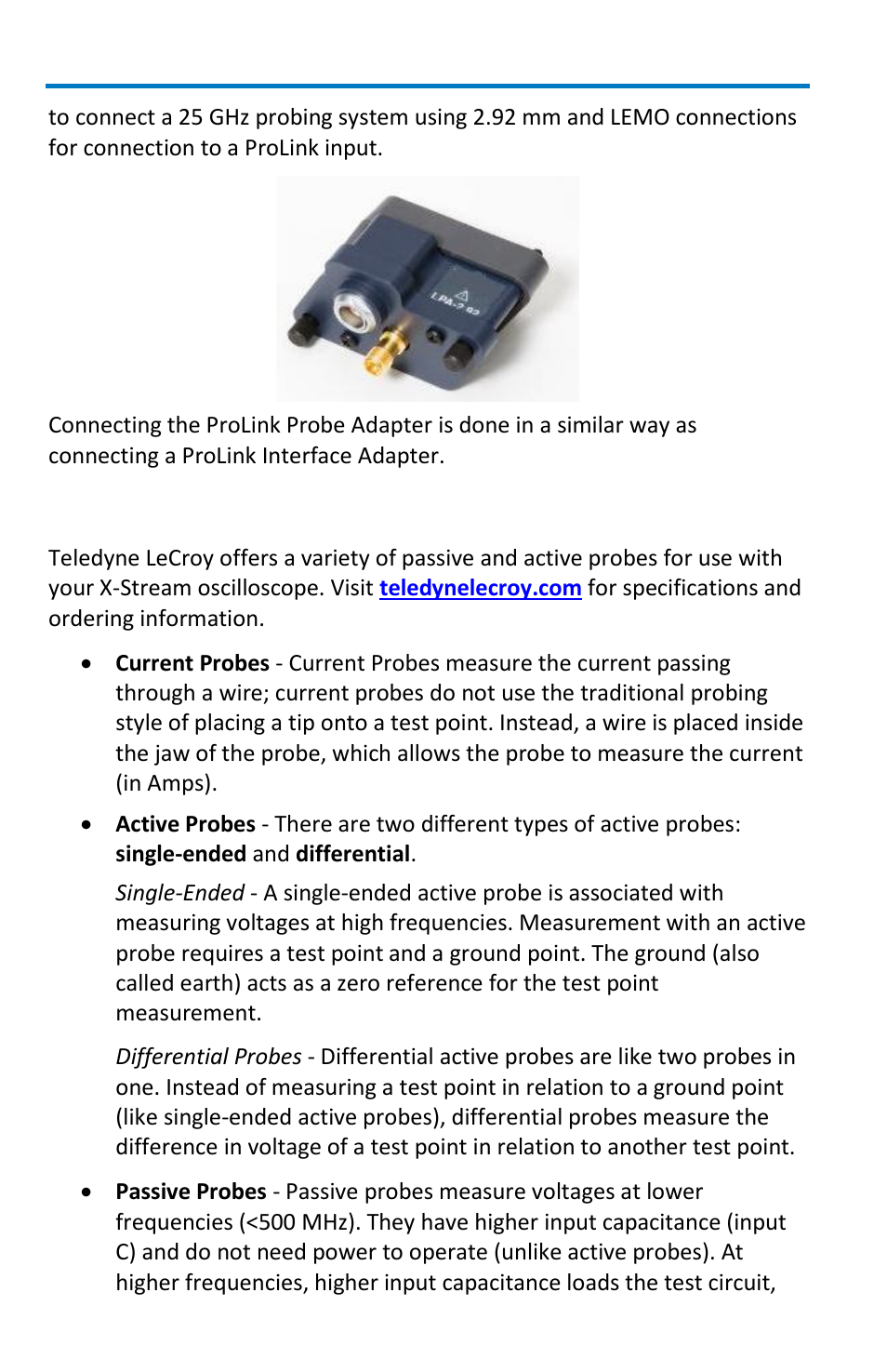 Probes | Teledyne LeCroy WavePro 7 Zi_Zi-A User Manual | Page 32 / 188