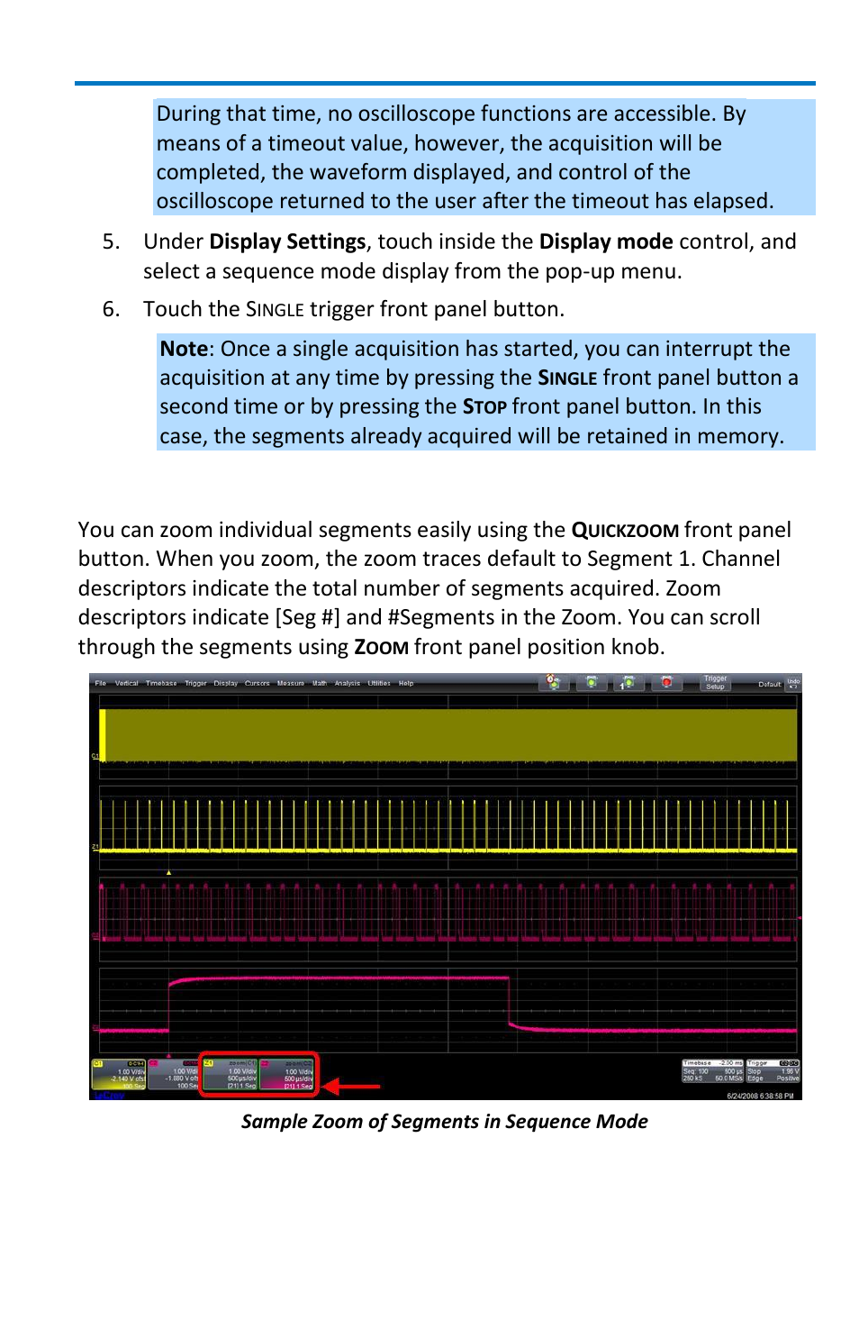 Zooming segments in sequence mode | Teledyne LeCroy WavePro 7 Zi_Zi-A User Manual | Page 55 / 188