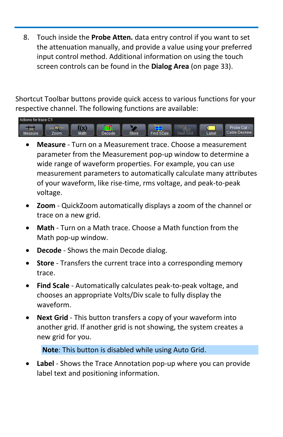 Shortcut toolbar buttons | Teledyne LeCroy WavePro 7 Zi_Zi-A User Manual | Page 62 / 188