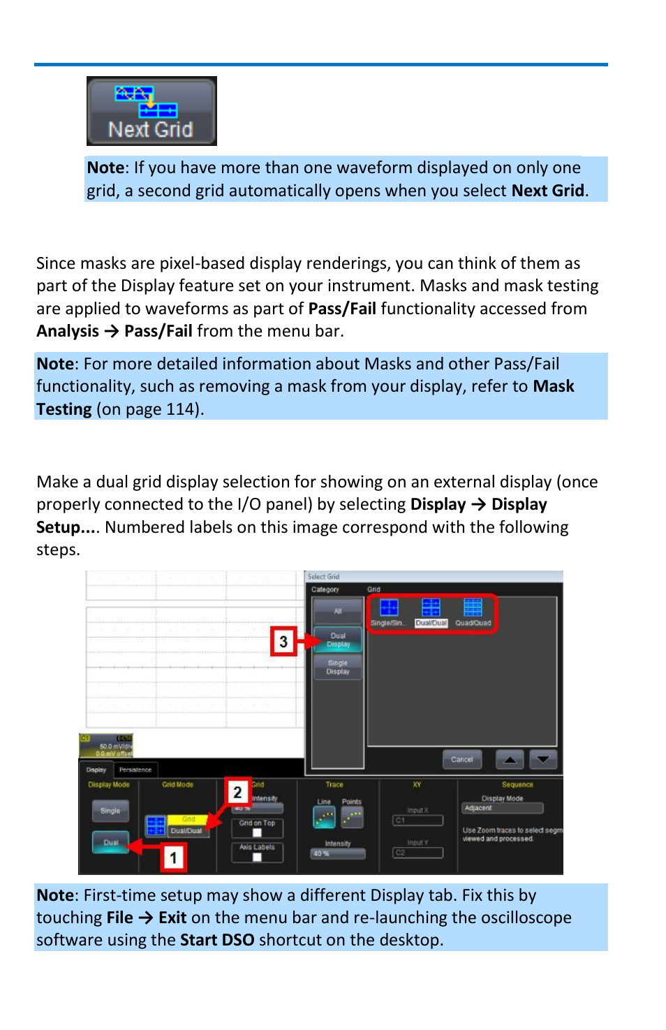 Displays containing masks, Dual display grid selection | Teledyne LeCroy WavePro 7 Zi_Zi-A User Manual | Page 86 / 188