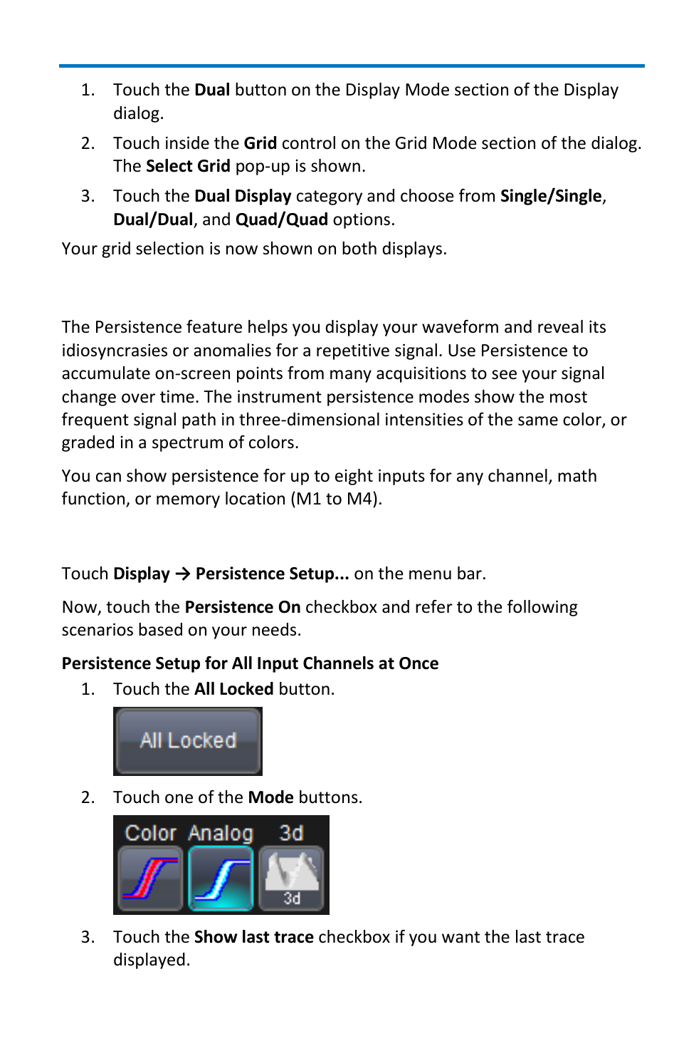 Persistence, Persistence setup | Teledyne LeCroy WavePro 7 Zi_Zi-A User Manual | Page 87 / 188