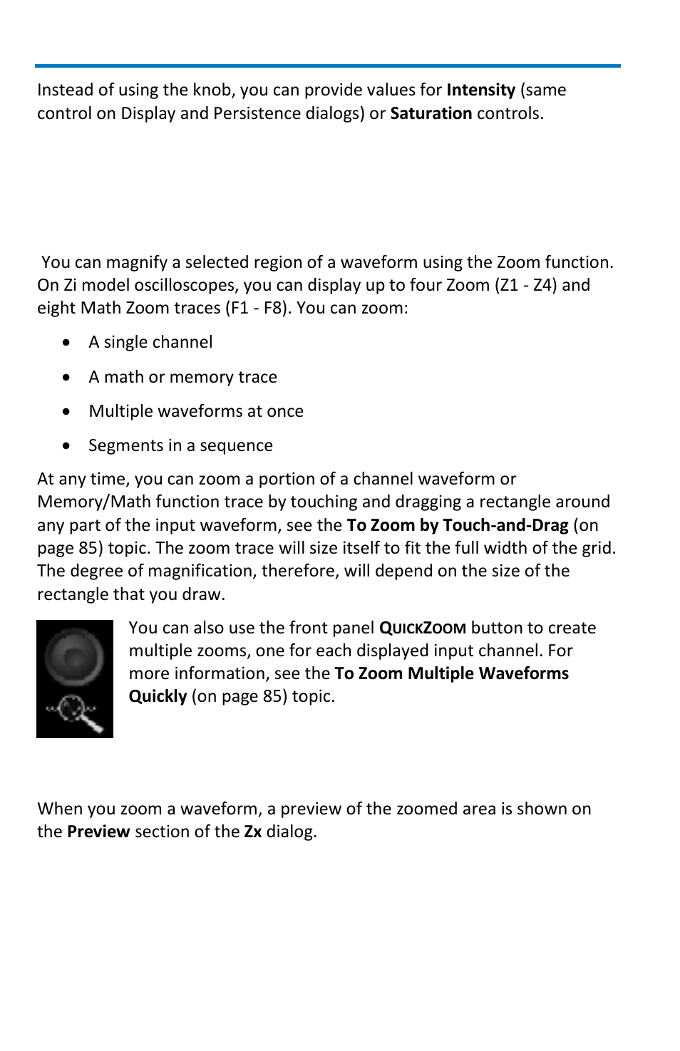 Zooming waveforms, Overview, Previewing zoomed waveforms | Teledyne LeCroy WavePro 7 Zi_Zi-A User Manual | Page 90 / 188