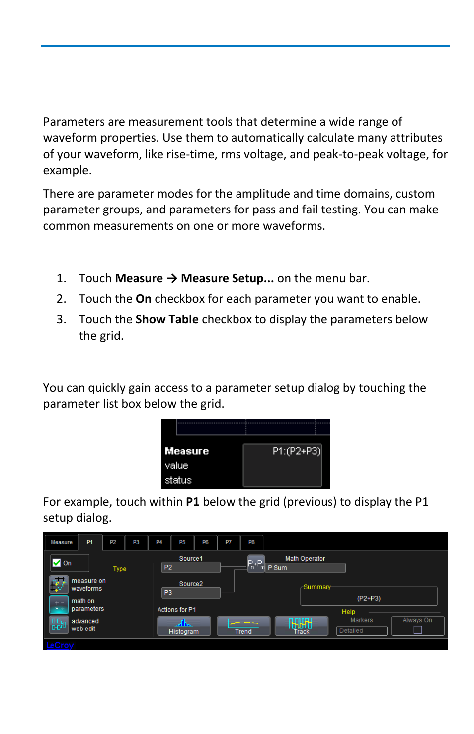 Measurement parameters, Overview | Teledyne LeCroy WavePro 7 Zi_Zi-A User Manual | Page 97 / 188