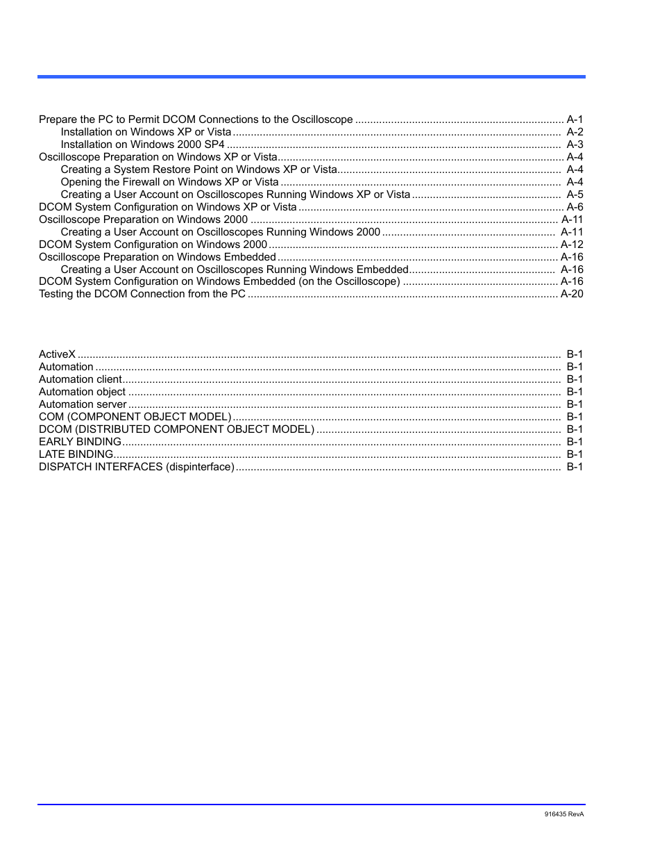 06_xstreamautomation_toc_appendices, Appendix a: dcom, Appendix b: glossary | Teledyne LeCroy WaveExpert series Automation Manual User Manual | Page 10 / 285