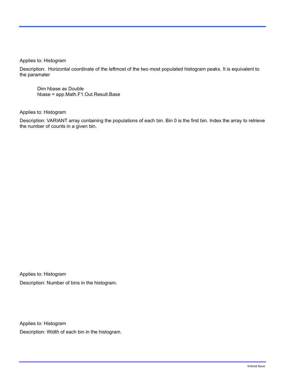 Description of result properties, Base, Binpopulations | Bins, Binwidth | Teledyne LeCroy WaveExpert series Automation Manual User Manual | Page 42 / 285