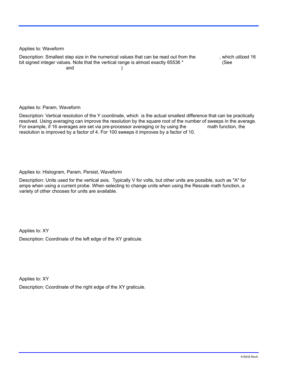 Verticalperstep, Verticalresolution, Verticalunits | Xframestart, Xframestop | Teledyne LeCroy WaveExpert series Automation Manual User Manual | Page 64 / 285