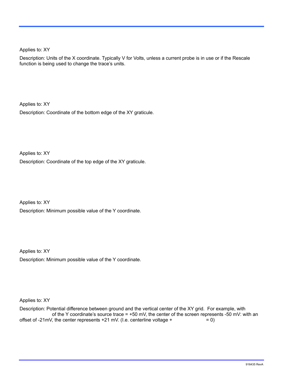 Xunits, Yframestart, Yframestop | Ymaxpossible, Yminpossible, Yoffset | Teledyne LeCroy WaveExpert series Automation Manual User Manual | Page 66 / 285