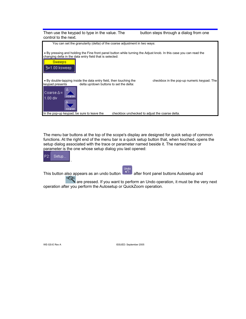 On-screen toolbars, icons, and dialog boxes, Menu bar buttons, Trigger knobs and buttons | Waveexpert getting started guide | Teledyne LeCroy WaveExpert 9000_NRO9000_SDA100G Getting Started Manual User Manual | Page 35 / 50