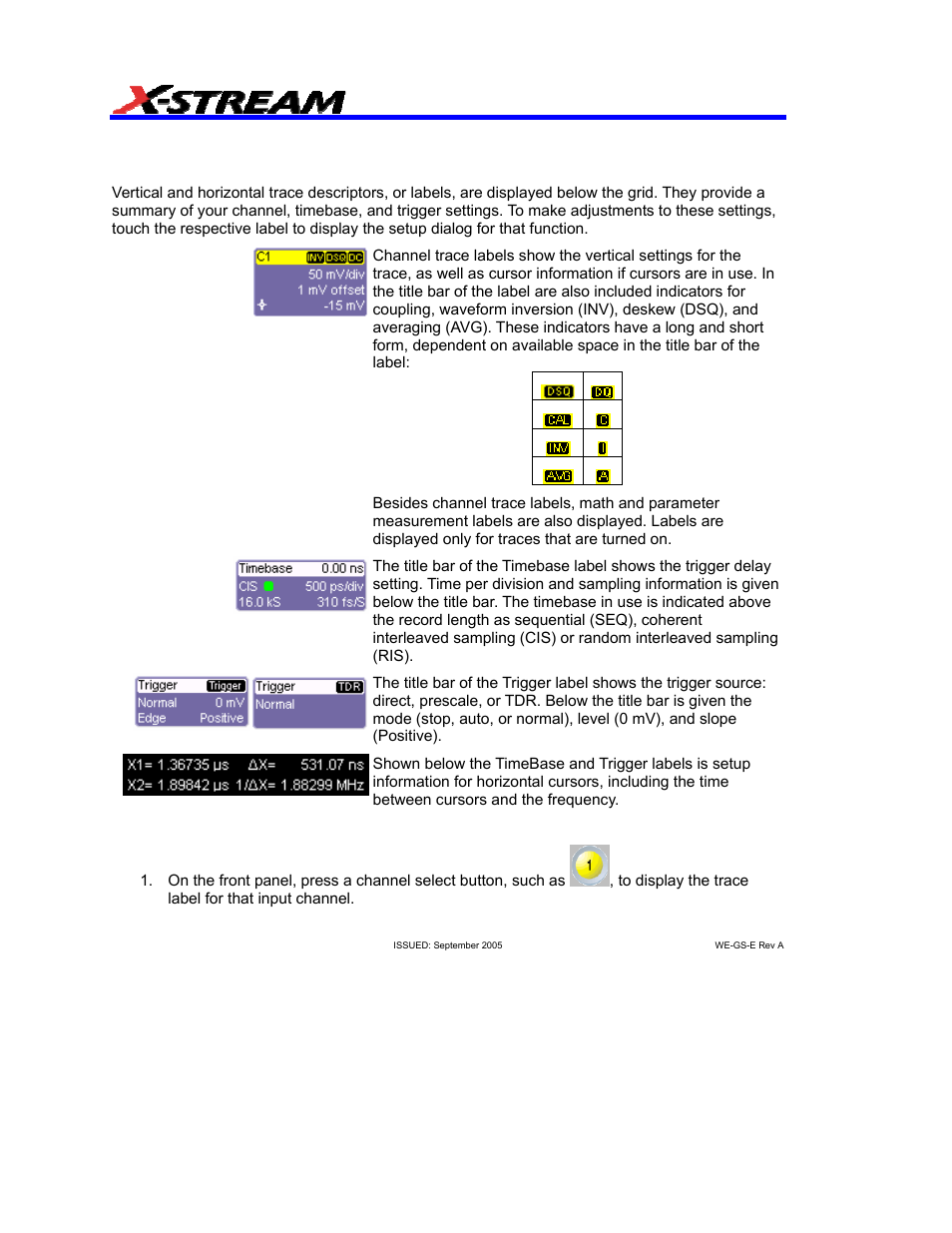 Trace descriptors, To turn on a channel trace | Teledyne LeCroy WaveExpert 9000_NRO9000_SDA100G Getting Started Manual User Manual | Page 46 / 50