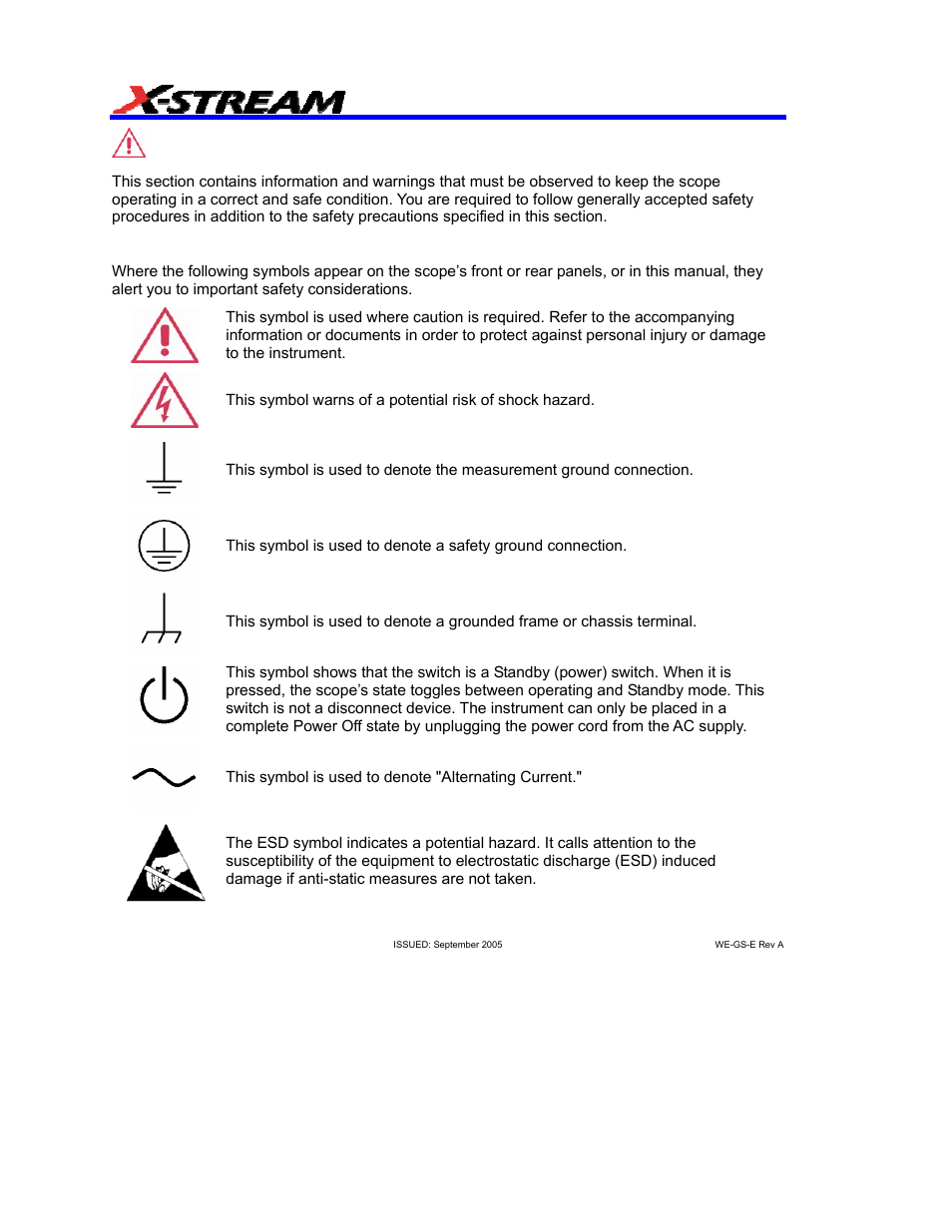 Safety requirements, Safety symbols, Operating environment | Teledyne LeCroy WaveExpert 9000_NRO9000_SDA100G Getting Started Manual User Manual | Page 8 / 50