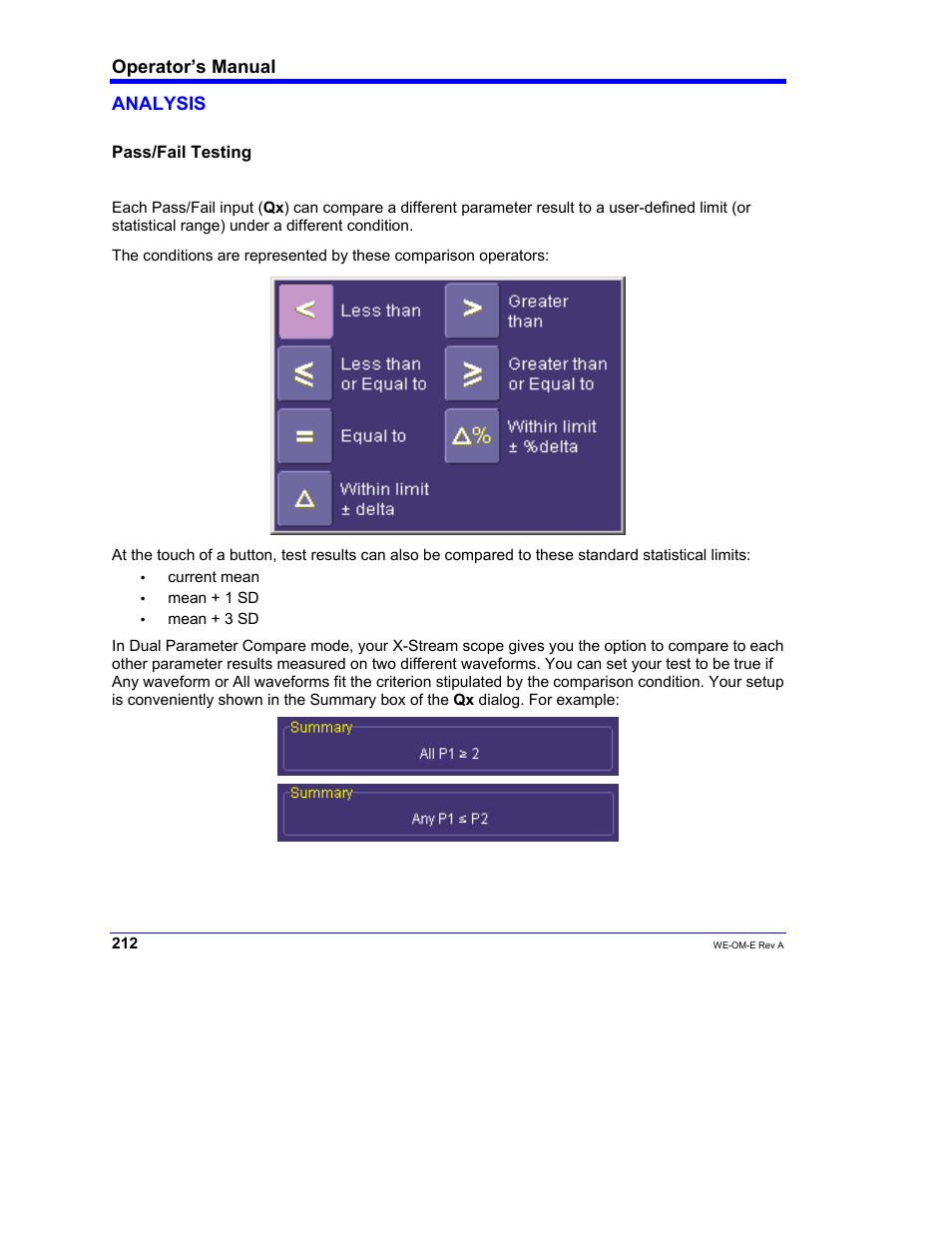 Operator’s manual, Analysis | Teledyne LeCroy WaveExpert 100H Operators Manual User Manual | Page 214 / 348