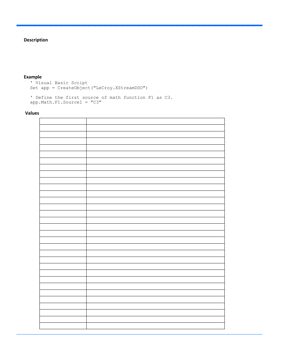 Source1, Description, Example values | Teledyne LeCroy WaveRunner Automation Command User Manual | Page 140 / 460