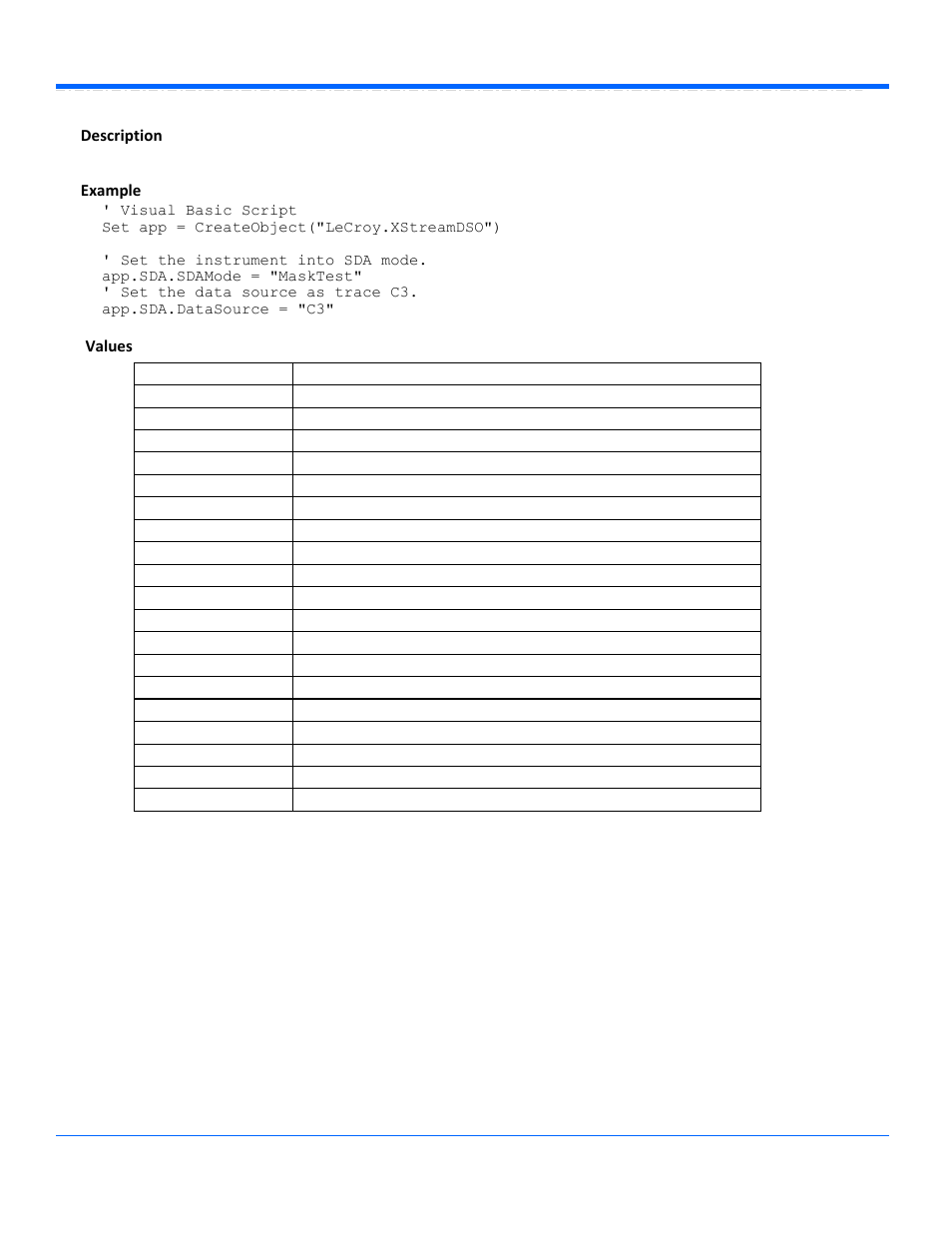 Datasource, Description, Example values | Teledyne LeCroy WaveRunner Automation Command User Manual | Page 197 / 460