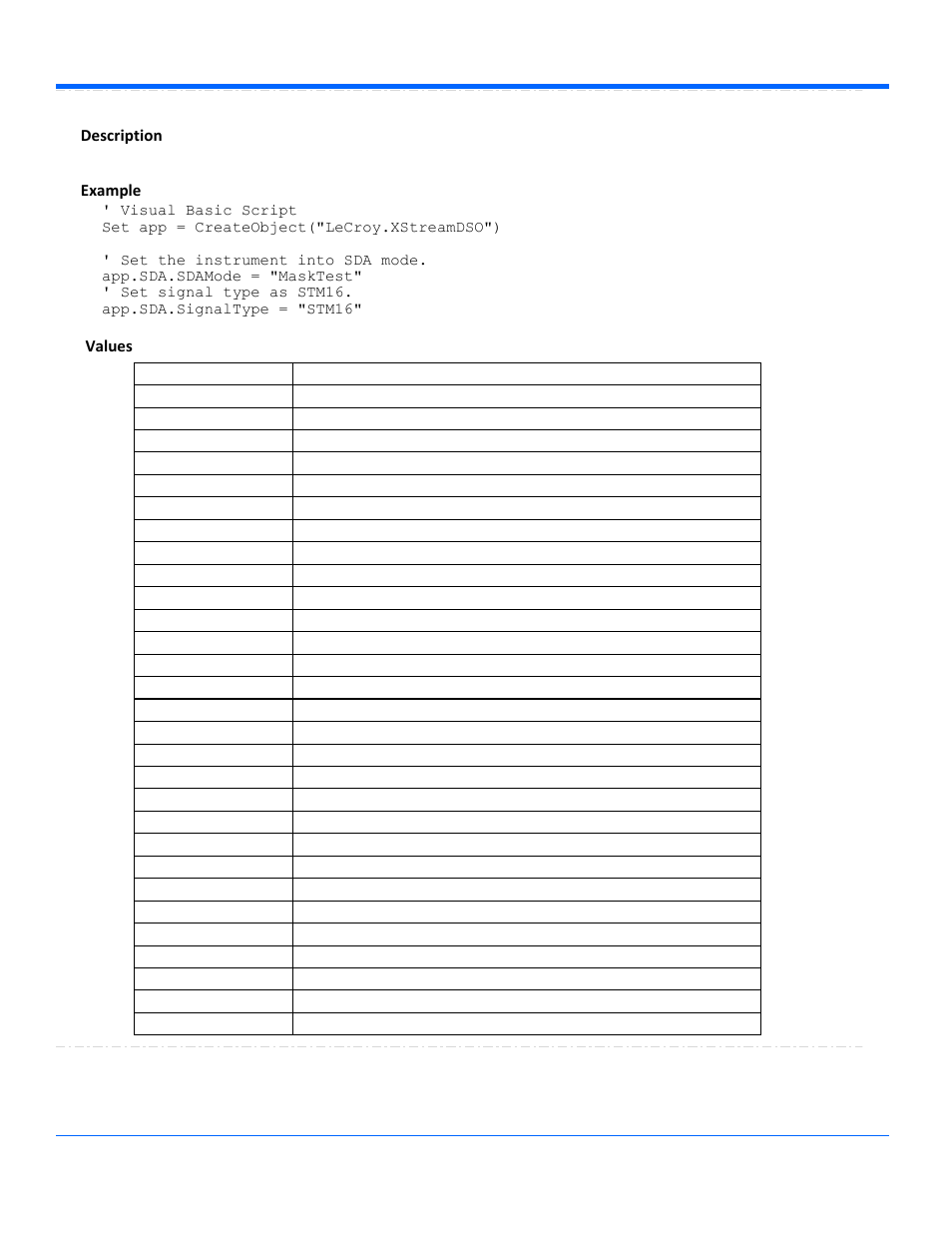 Signaltype, Description, Example values | Summarygrid | Teledyne LeCroy WaveRunner Automation Command User Manual | Page 207 / 460