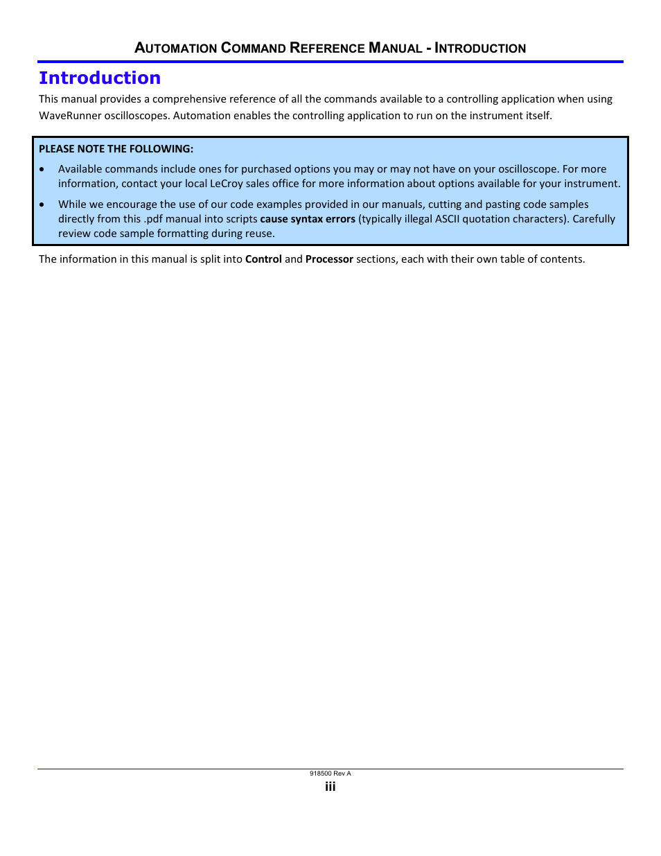 Introduction | Teledyne LeCroy WaveRunner Automation Command User Manual | Page 3 / 460