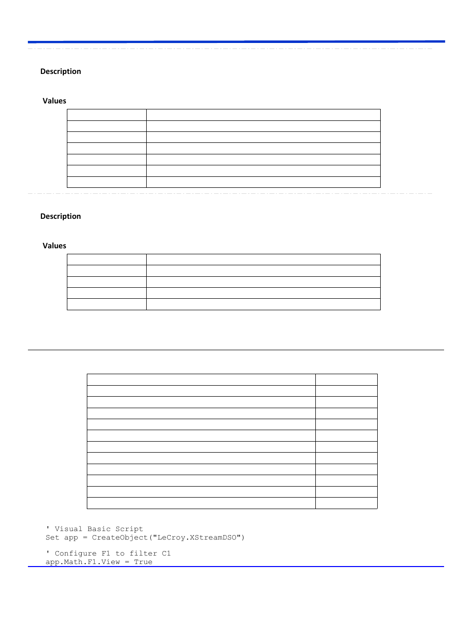 Filter, App.math.fx.operatorysetup (operator = "filter"), Type | Description values, Window | Teledyne LeCroy WaveRunner Automation Command User Manual | Page 344 / 460