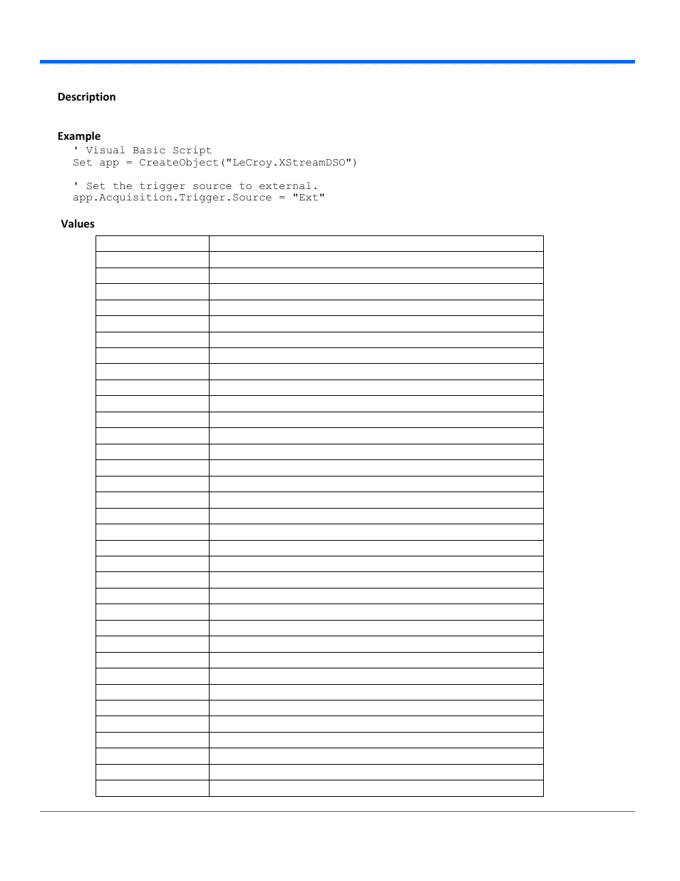 Source, Description, Example values | Teledyne LeCroy WaveRunner Automation Command User Manual | Page 39 / 460